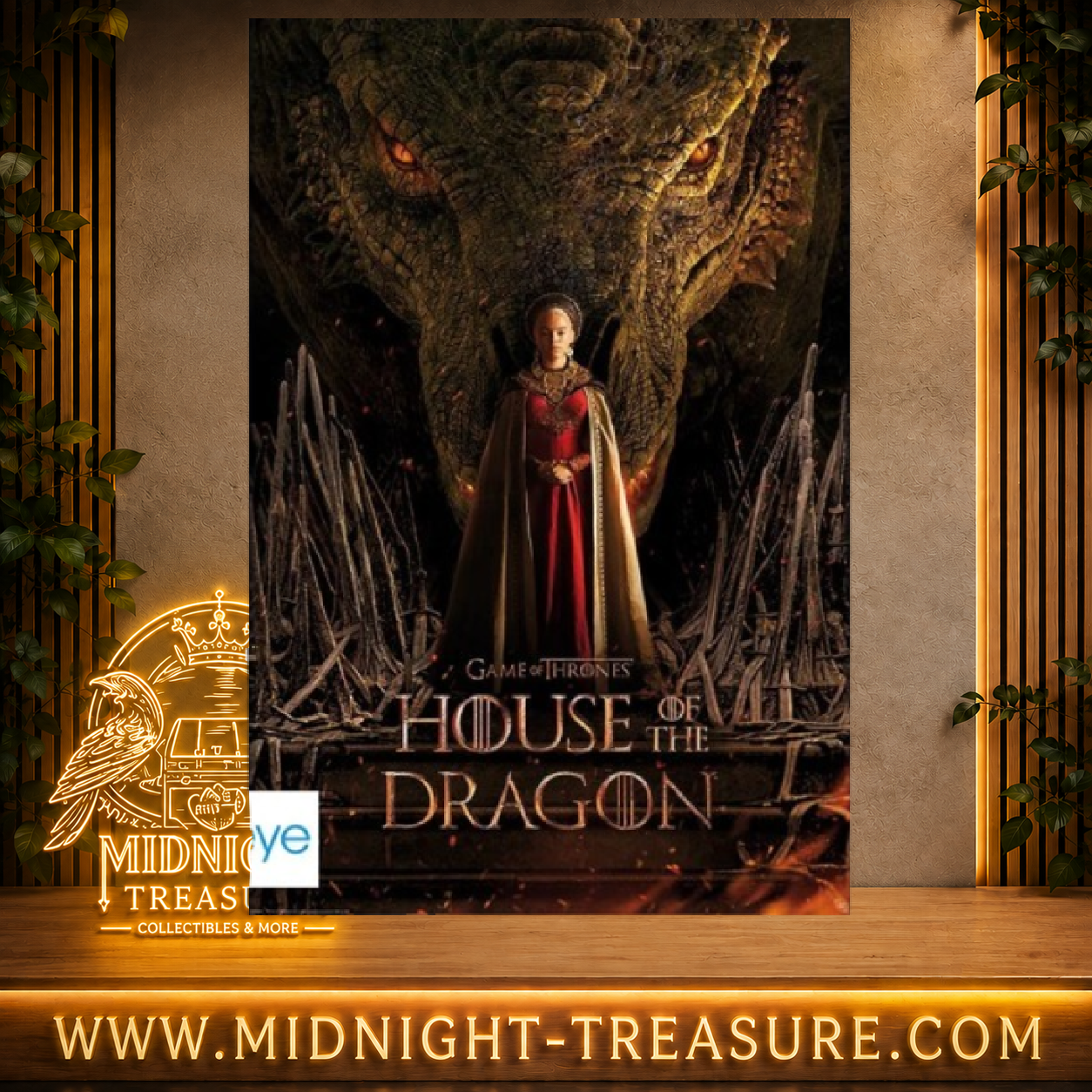 Poster House of the Dragon 91,5 x 61 cm représentant Rhaenyra Targaryen devant Syrax et le Trône de Fer, affiche officielle GB eye.