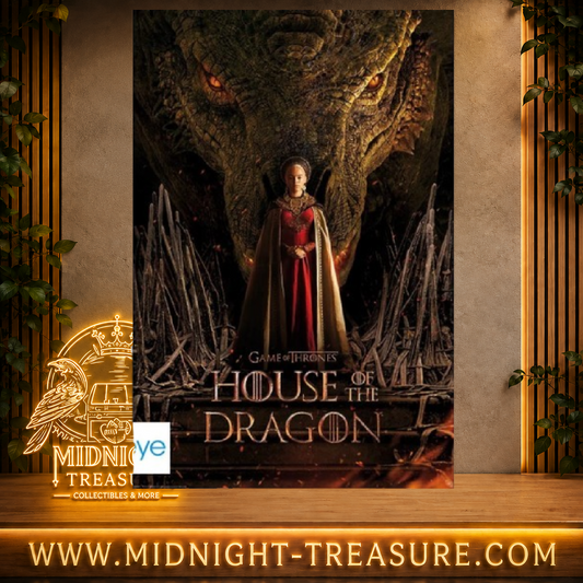 Poster House of the Dragon 91,5 x 61 cm représentant Rhaenyra Targaryen devant Syrax et le Trône de Fer, affiche officielle GB eye.