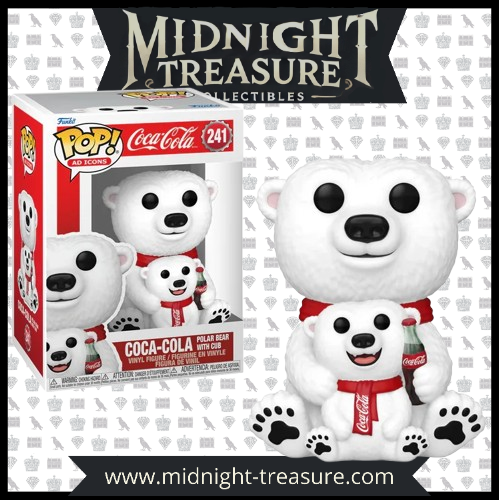  Funko Pop! Coca-Cola Polar Bear with Cub (241) – Ad Icons – Édition Spéciale. Figurine de l’ours polaire emblématique de Coca-Cola avec son ourson et sa bouteille de soda. Un incontournable pour les collectionneurs de publicités iconiques