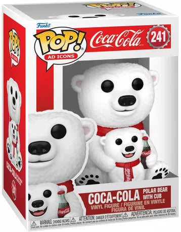  Funko Pop! Coca-Cola Polar Bear with Cub (241) – Ad Icons – Édition Spéciale. Figurine de l’ours polaire emblématique de Coca-Cola avec son ourson et sa bouteille de soda. Un incontournable pour les collectionneurs de publicités iconiques.