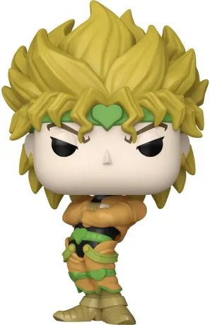Funko Pop! JoJo’s Bizarre Adventure – Dio (N°2109). Figurine avec pose bras croisés et tenue jaune et verte.