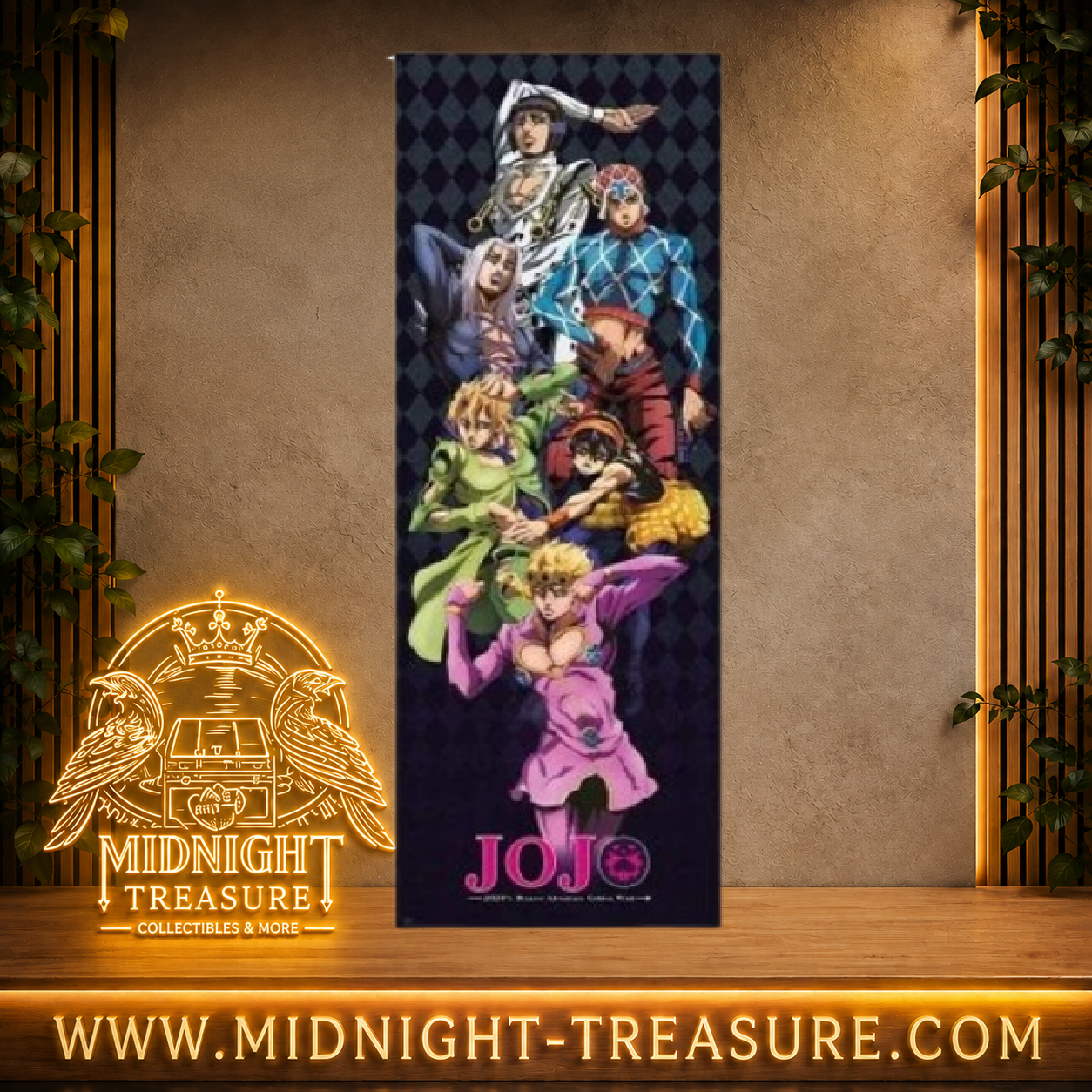 Poster de porte JoJo's Bizarre Adventure Golden Wind 53 x 158 cm avec Giorno Giovanna, Bruno Bucciarati et les membres de leur équipe.