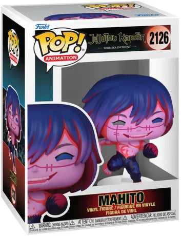 Funko Pop! Jujutsu Kaisen – Mahito (N°2126). Version combat contre Mechamaru, peau rose/violette et bras maudit. Figurine dynamique et fidèle à l’anime.