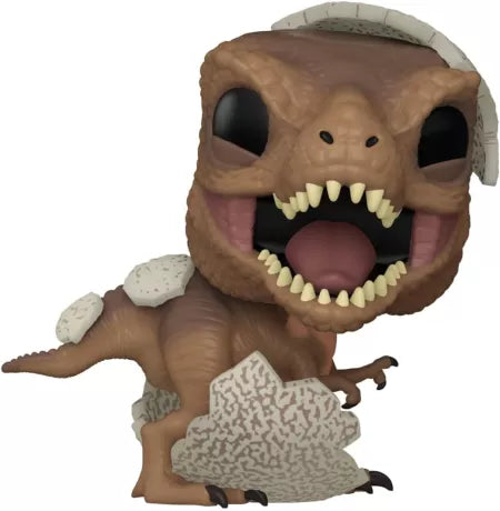 Funko Pop! Jurassic Park – T. Rex Hatchling (Éclosion) (N°1716). Figurine représentant le bébé T. Rex sortant de son œuf, une scène culte du film. Une pièce adorable et incontournable pour les fans de Jurassic Park.