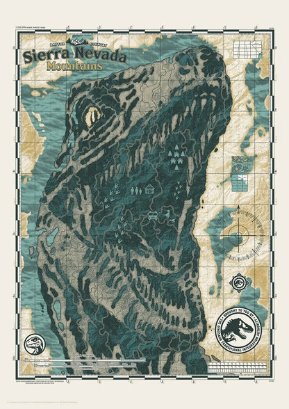 🦖🗺️ Jurassic World – Sierra Nevada Mountains – Art Print A3 – Édition limitée 🗺️🦖
