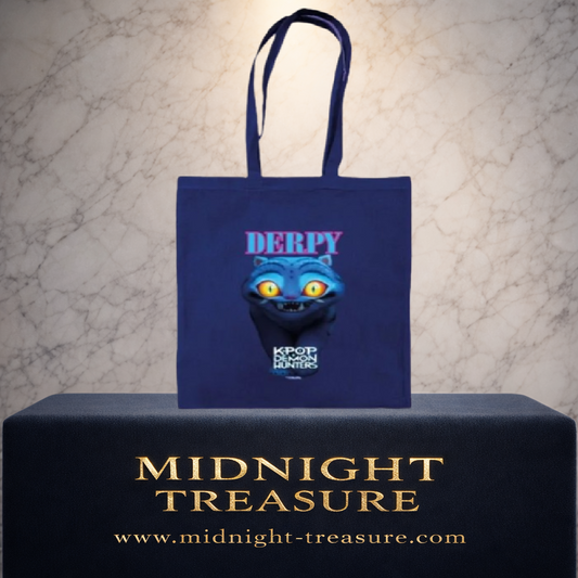 Tote bag bleu officiel K-Pop Demon Hunters représentant Derpy le tigre bleu, Pyramid International, format 42 x 38 cm.