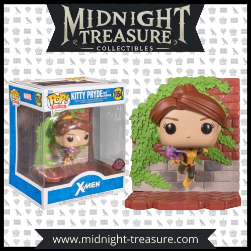 Funko Pop! Kitty Pryde (1054) – X-Men – Special Edition – Figurine Marvel représentant Kitty Pryde traversant un mur avec Lockheed sur son bras, édition exclusive pour les fans et collectionneurs.