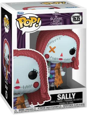 Funko Pop! Nightmare Before Christmas – Sally (N°1635). Sally debout, cheveux tressés rouges, œil bouton orange et robe patchwork. Figurine détaillée et colorée pour les fans du film.