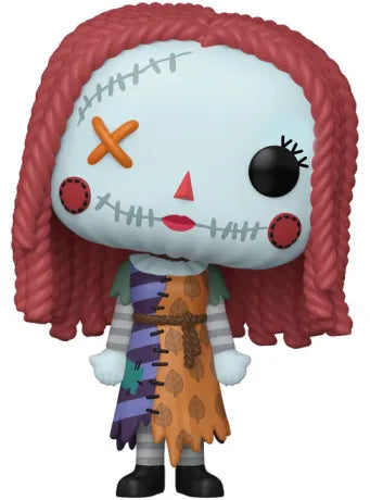 Funko Pop! Nightmare Before Christmas – Sally (N°1635). Sally debout, cheveux tressés rouges, œil bouton orange et robe patchwork. Figurine détaillée et colorée pour les fans du film.