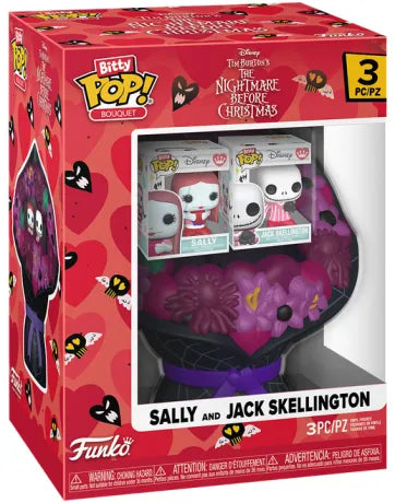 💀💜 Funko Bitty Pop! Bouquet – Sally & Jack Skellington (Saint-Valentin) – Pack 3 pièces 💜💀