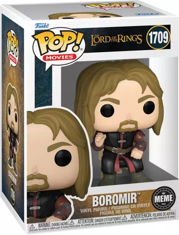 Funko Pop! The Lord of the Rings – Boromir Meme (N°1709). Figurine assise reprenant la pose iconique du meme « One does not simply… », tenue fidèle au film.
