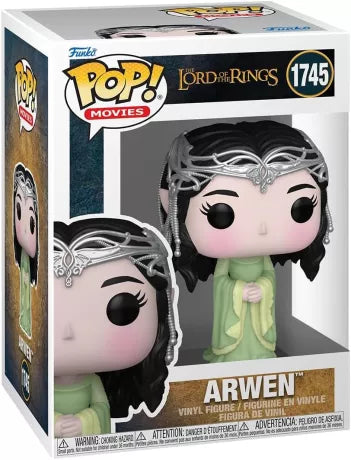 Funko Pop! Lord of the Rings – Arwen (N°1745). Arwen en robe vert pâle avec son diadème elfique argenté. Figurine élégante et détaillée pour les fans de la saga.