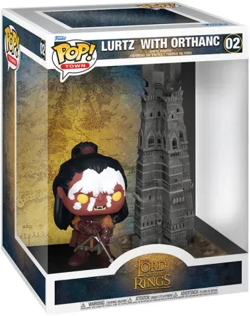 Funko Pop! Town – The Lord of the Rings – Lurtz with Orthanc (N°02). Figurine détaillée de Lurtz avec la tour d’Orthanc, un set emblématique de l’univers du Seigneur des Anneaux.