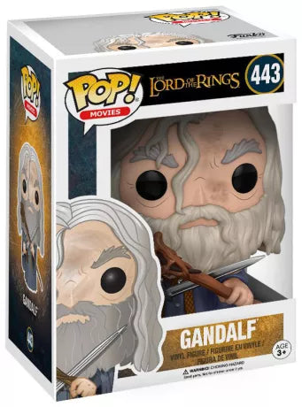 Funko Pop! The Lord of the Rings (Le Seigneur des Anneaux) – Gandalf N°443. Figurine représentant Gandalf le Gris avec son bâton et son épée, fidèle au personnage emblématique de la saga.
