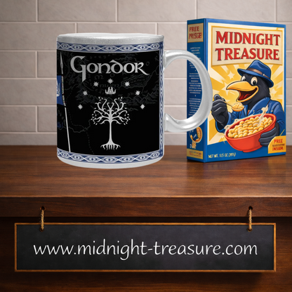 Mug Le Seigneur des Anneaux Gondor 320 ml ABYstyle en céramique avec finition argentée, Arbre Blanc et motifs du royaume de Gondor.