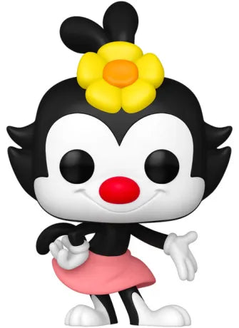Funko Pop! Animaniacs – Dot (N°2064). Figurine représentant Dot Warner avec sa fleur jaune et sa jupe rose, fidèle au design de la série animée Animaniacs.
