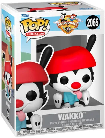 Funko Pop! Animaniacs – Wakko (N°2065). Figurine représentant Wakko assis avec sa casquette rouge et une expression cartoon fidèle à la série.