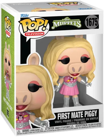 Funko Pop! The Muppets – First Mate Piggy (N°1675). Figurine de Miss Piggy en tenue rose avec bottes argentées, fidèle à l’univers culte des Muppets.