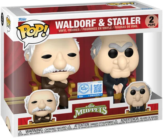 Funko Pop! The Muppets – Waldorf & Statler, duo assis dans leurs fauteuils rouges iconiques.