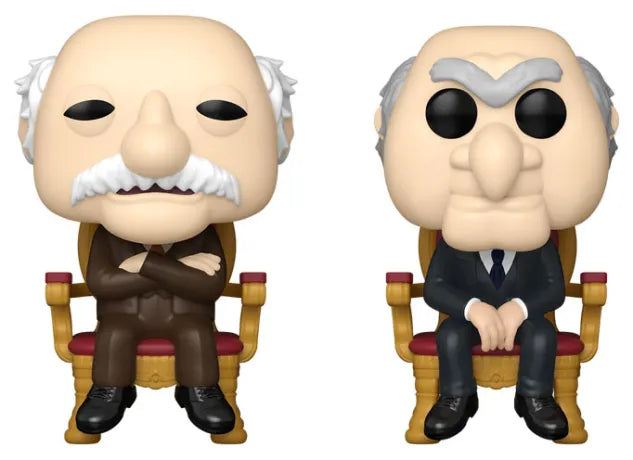 Funko Pop! The Muppets – Waldorf & Statler, duo assis dans leurs fauteuils rouges iconiques.
