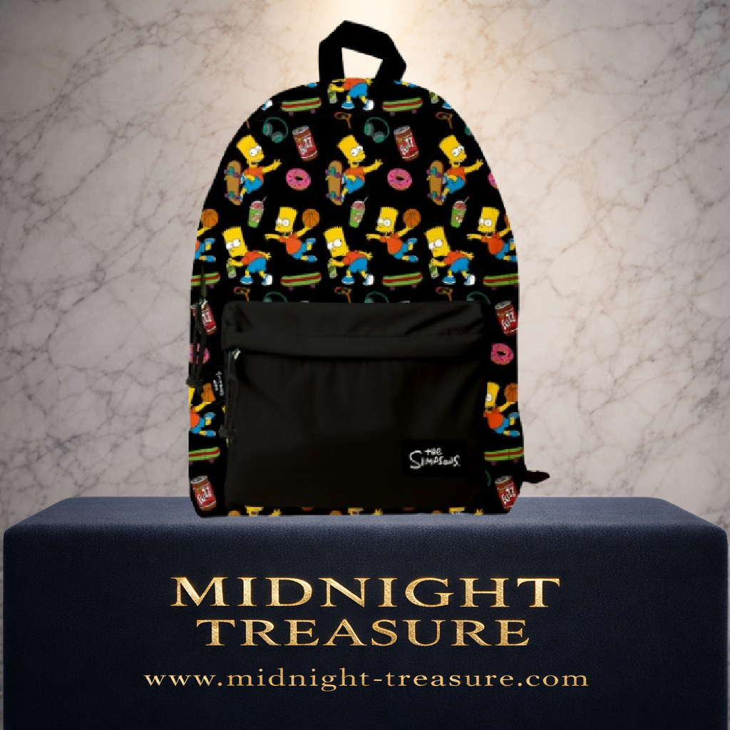 Sac à dos Les Simpsons Bart Simpson noir avec motifs skateboard donuts Buzz Cola et grande poche avant