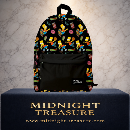 Sac à dos Les Simpsons Bart Simpson noir avec motifs skateboard donuts Buzz Cola et grande poche avant