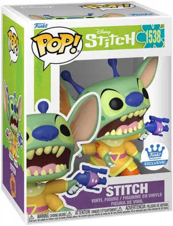Funko Pop! Disney – Stitch (Concept Art) – N°1538. Version conceptuelle du personnage avec peau verte, armure colorée et pistolets extraterrestres.