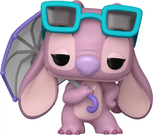 Funko Pop! Lilo & Stitch – Angel with Umbrella (N°1573). Angel avec lunettes turquoise et parapluie violet, posture espiègle et design pastel. Figurine adorable pour les fans Disney.