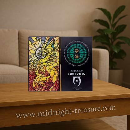 Lingot collector Akatosh – The Elder Scrolls IV: Oblivion, édition limitée à 5000 exemplaires. Métal plaqué nickel noir avec illustration vitrail et présentoir inclus.