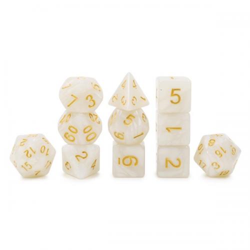 🎲👑 Lot de Dés – Blanc Nacré & Doré – Set Complet 11 Pièces – Jeu de Rôle 👑🎲