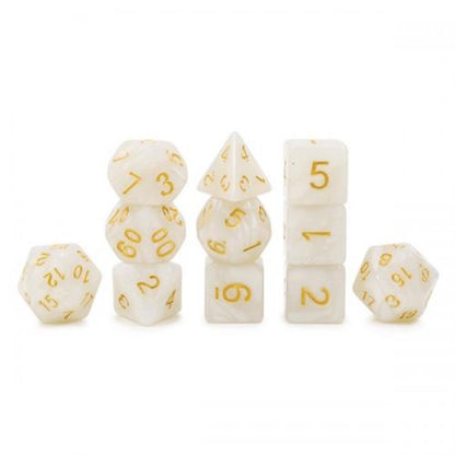 🎲👑 Lot de Dés – Blanc Nacré & Doré – Set Complet 11 Pièces – Jeu de Rôle 👑🎲