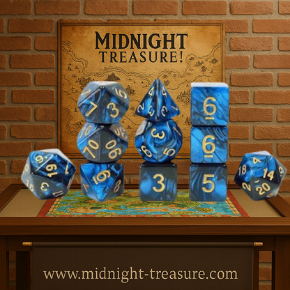 🎲🌑 Lot de Dés – Fusion Bleu & Noir – Set Complet 11 Pièces en Sachet – Jeu de Rôle ⚔️🔮