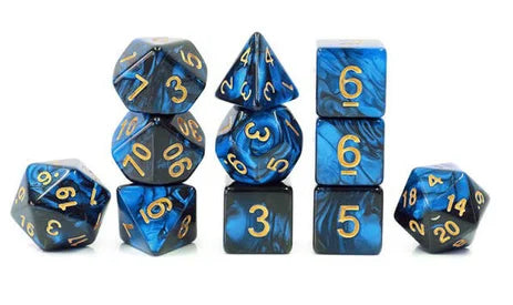 🎲🌑 Lot de Dés – Fusion Bleu & Noir – Set Complet 11 Pièces en Sachet – Jeu de Rôle ⚔️🔮
