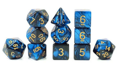 🎲🌑 Lot de Dés – Fusion Bleu & Noir – Set Complet 11 Pièces en Sachet – Jeu de Rôle ⚔️🔮