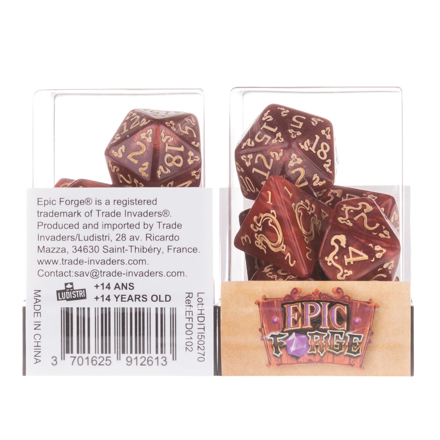 🎲🐉 Lot de Dés – Auspicious Clouds Red – Set Complet 7 Pièces en Boîte – Jeu de Rôle 🔥🎲