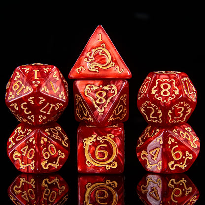 🎲🐉 Lot de Dés – Auspicious Clouds Red – Set Complet 7 Pièces en Boîte – Jeu de Rôle 🔥🎲