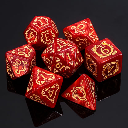 🎲🐉 Lot de Dés – Auspicious Clouds Red – Set Complet 7 Pièces en Boîte – Jeu de Rôle 🔥🎲