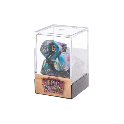 🎲🌙 Lot de Dés – Elfes de la Nuit – Set Complet 7 Pièces en Boîte – Jeu de Rôle 🧝‍♀️🎲