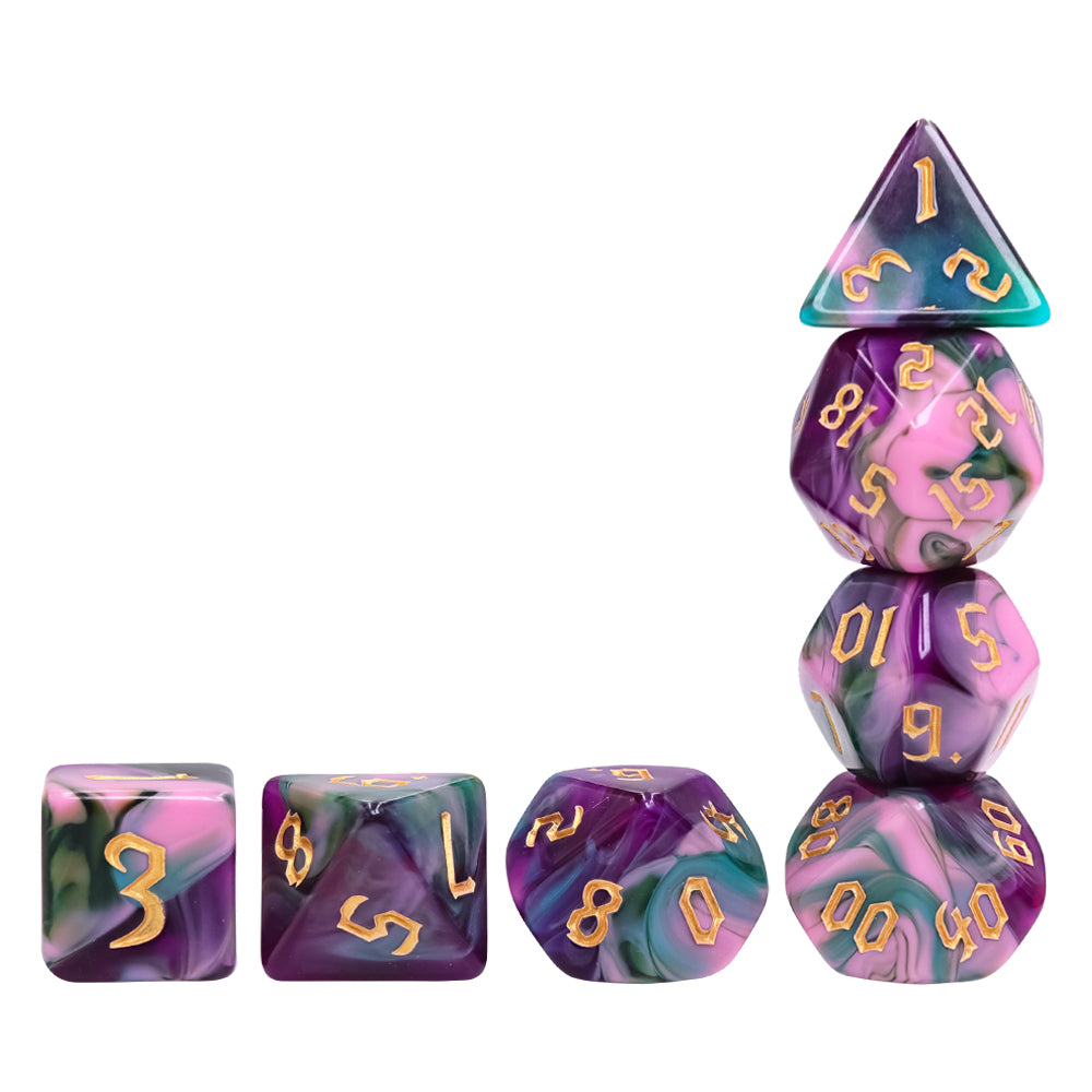 🎲🌙 Lot de Dés – Elfes de la Nuit – Set Complet 7 Pièces en Boîte – Jeu de Rôle 🧝‍♀️🎲
