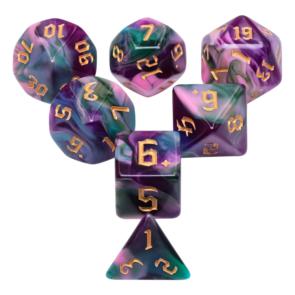 🎲🌙 Lot de Dés – Elfes de la Nuit – Set Complet 7 Pièces en Boîte – Jeu de Rôle 🧝‍♀️🎲