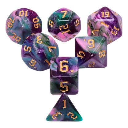 🎲🌙 Lot de Dés – Elfes de la Nuit – Set Complet 7 Pièces en Boîte – Jeu de Rôle 🧝‍♀️🎲
