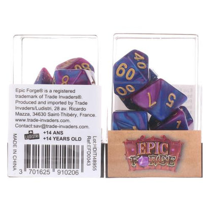 🎲🔮 Lot de Dés – Fusion Bleu et Violet – Set Complet 7 Pièces en Boîte – Jeu de Rôle 💜🎲