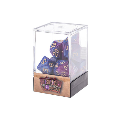 🎲🔮 Lot de Dés – Fusion Bleu et Violet – Set Complet 7 Pièces en Boîte – Jeu de Rôle 💜🎲