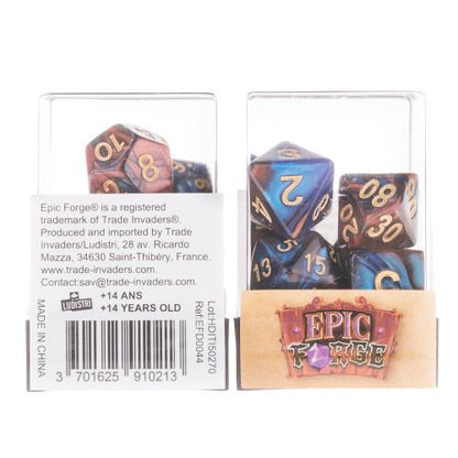 🎲🔥 Lot de Dés – Fusion Rouge et Bleu – Set Complet 7 Pièces en Boîte – Jeu de Rôle 🔵🎲