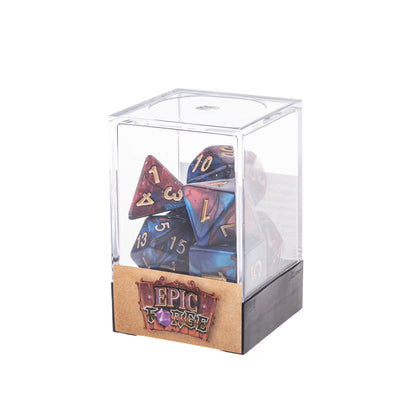 🎲🔥 Lot de Dés – Fusion Rouge et Bleu – Set Complet 7 Pièces en Boîte – Jeu de Rôle 🔵🎲