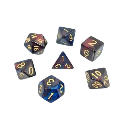 🎲🔥 Lot de Dés – Fusion Rouge et Bleu – Set Complet 7 Pièces en Boîte – Jeu de Rôle 🔵🎲
