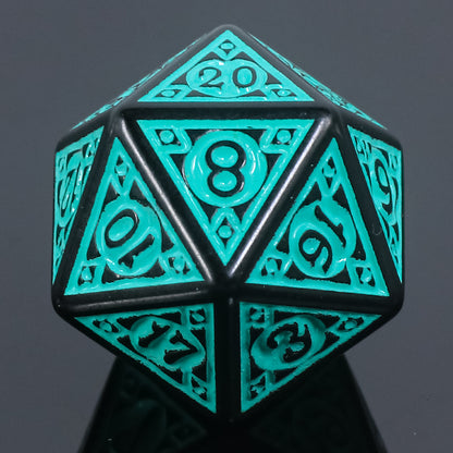 🎲🔥 Lot de Dés – Magic Flame Teal – Set Complet 7 Pièces en Boîte – Jeu de Rôle 💠🎲