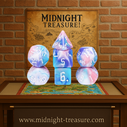 🎲🦄 Lot de Dés – Conte de Fées – Set Complet 7 Pièces en Boîte – Jeu de Rôle 🦄🎲