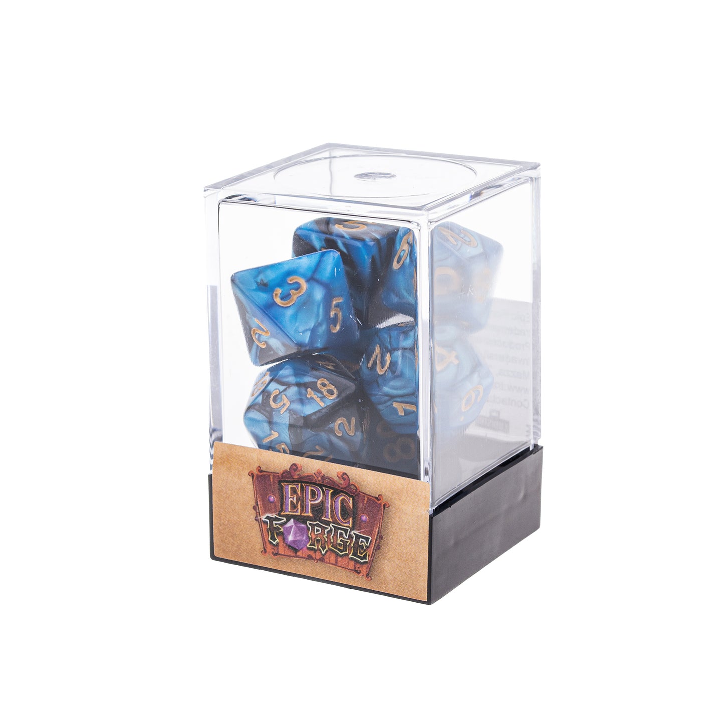 🎲🌊 Lot de Dés – Fusion Bleu et Noir – Set Complet 7 Pièces en Boîte – Jeu de Rôle 🌑🎲