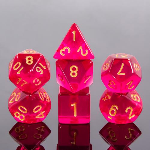 🎲💖 Lot de Dés – Rouge Fuchsia Transparent – Set Complet 7 Pièces en Boîte – Jeu de Rôle ✨🎲